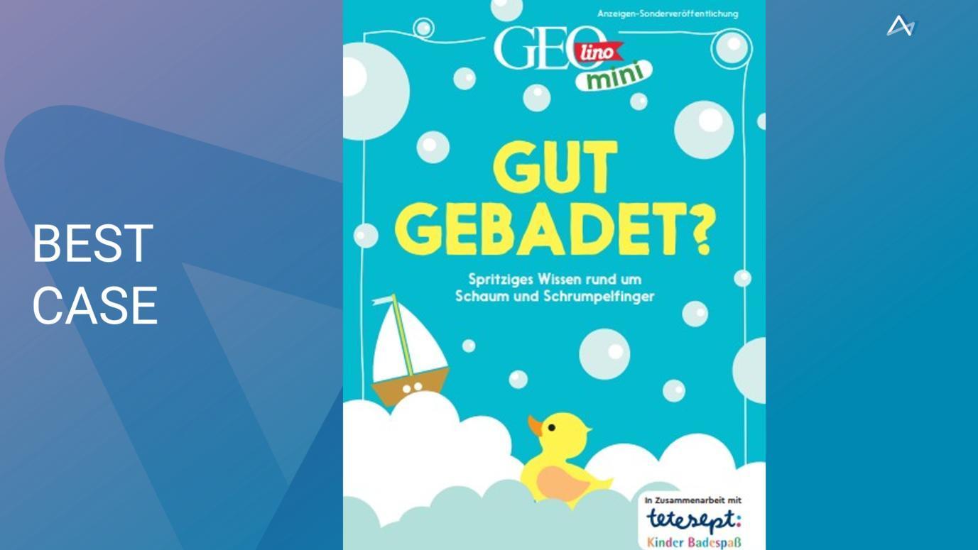 Das Bild zeigt ein buntes Poster von GEOlino mini mit dem Titel 'Gut gebadet?'. Es ist in einem lebhaften Blau gehalten und zeigt zahlreiche Seifenblasen und eine gelbe Gummiente, die auf einer Schaumschicht schwimmt. Ein kleines Segelboot ist ebenfalls zu sehen. Das Poster bewirbt spritziges Wissen rund um das Baden, speziell für Kinder. Es wurde in Zusammenarbeit mit tetesept Kinder Badespaß erstellt.
#!#
Kinder,Baden,Gummiente,Seifenblasen,GEOlino,Schaum,Wissen,Badespaß,tetesept,Poster
