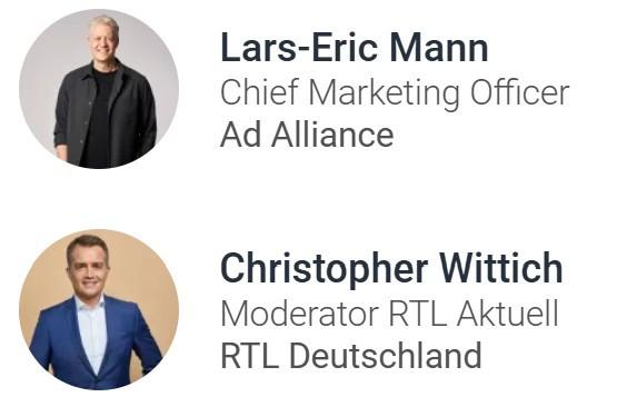 Zwei Männer, einer in schwarzer und einer in blauer Kleidung, mit Berufsbezeichnungen.
