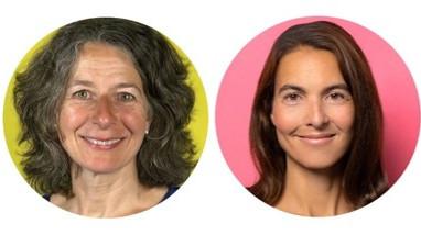 Zwei lächelnde Frauen mit unterschiedlichem Hintergrund.