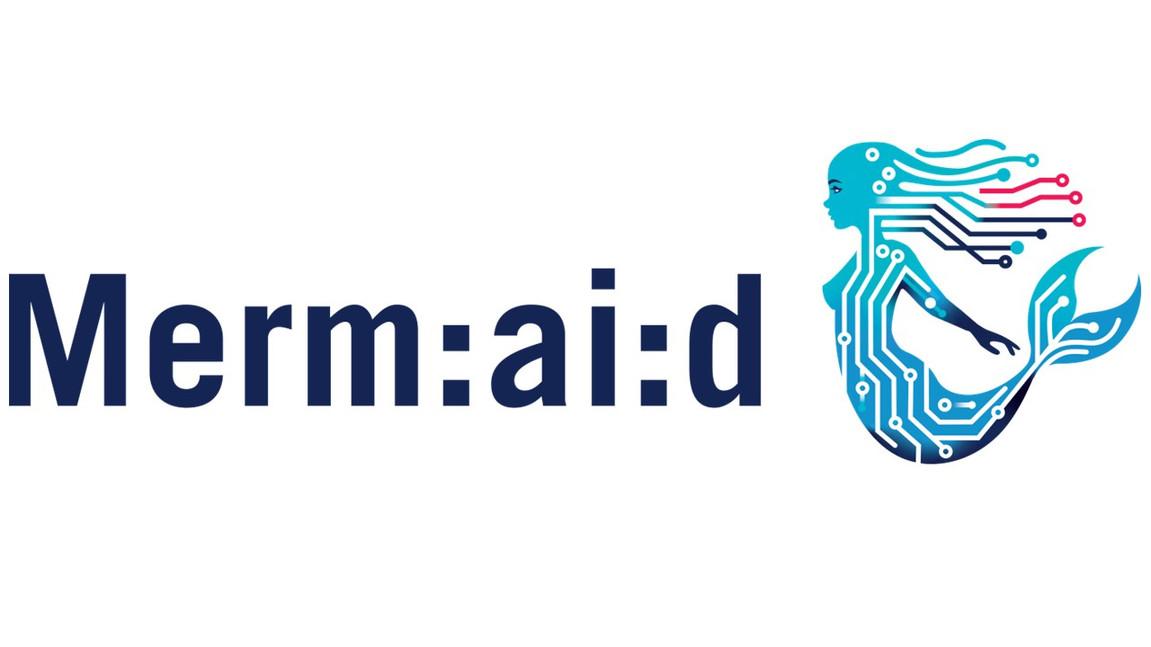 Logo mit dem Wort 'Merm:aï:d' und einer Meerjungfrau im Schaltplan-Stil.
