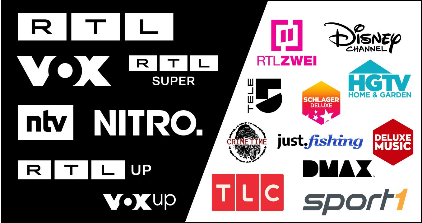 Das Bild zeigt eine Sammlung von TV-Senderlogos auf einem zweigeteilten Hintergrund. Auf der linken Seite sind Logos von Sendern wie RTL, VOX, ntv und NITRO in weißen Buchstaben auf schwarzem Hintergrund dargestellt. Auf der rechten Seite befinden sich farbige Logos von Sendern wie RTLZWEI, Disney Channel, DMAX und TLC auf einem weißen Hintergrund. Diese Anordnung repräsentiert eine Vielzahl von Fernsehsendern mit unterschiedlichen Programmschwerpunkten.
#!#
TV,Sender,Logos,RTL,VOX,Disney,DMAX,TLC,Fernsehen,Medien