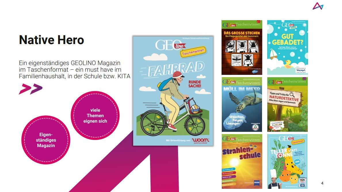 Das Bild zeigt eine Präsentation von verschiedenen GEOLINO Magazinen im Taschenformat. Im Zentrum steht ein Magazin mit dem Titel 'Fahrrad', das eine Person auf einem Fahrrad illustriert. Rechts sind sieben weitere Magazine zu sehen, die unterschiedliche Themen wie Tiere, Natur und Wissenschaft abdecken. Links im Bild wird betont, dass es sich um eigenständige Magazine handelt, die für den Familienhaushalt, Schulen und Kitas geeignet sind.
#!#
GEOLINO,Magazin,Taschenformat,Fahrrad,Kinder,Bildung,Natur,Wissenschaft,Familie,Schule